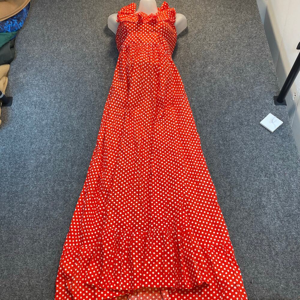 VTG Climax by David Howard Red White Polka Dot Dainty Peasant Maxi Dress Retro S